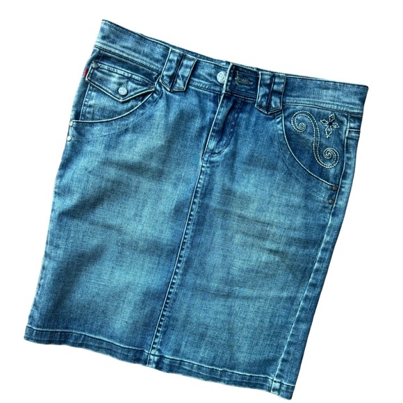 Fire Jeans denim pencil skirt embroidered cross pockets size 11 - Picture 3 of 4